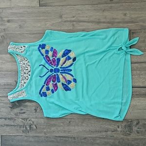 Justice Girls Sequin Lace Butterfly Tank Top - Size 14/16